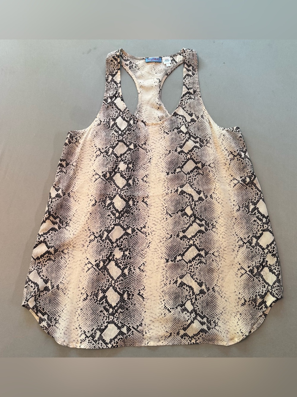 Acrobat Racerback Tunic Tank Top M 100% Silk snake print  Quiet Luxury